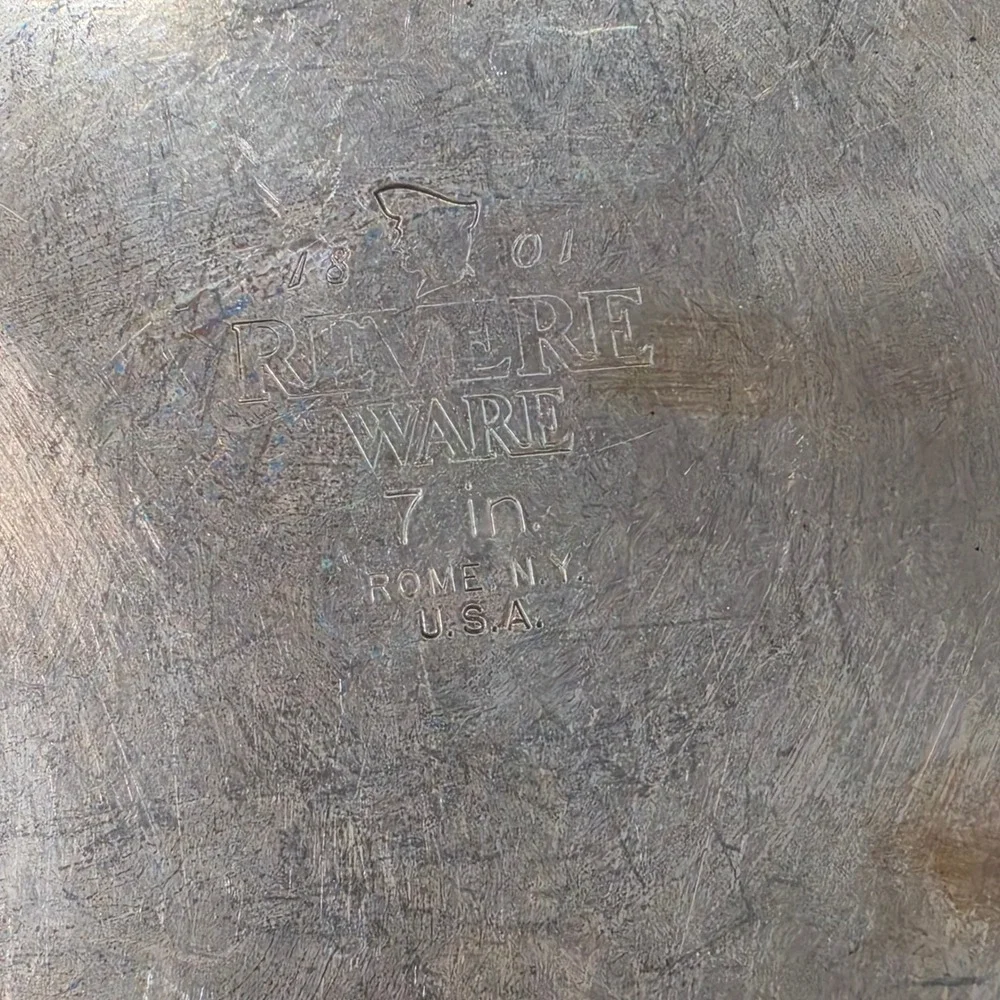 Revere Ware 7 inch Skillet Pan with Lid Copper Bottom Silver Good Vintage USA